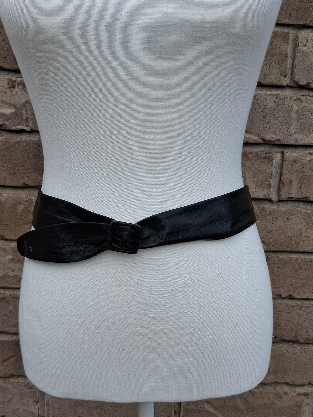 Vintage 80s Black Leather Knot Waist Tie Belt for Women